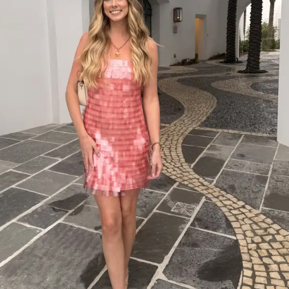Badgley Mischka Pink Sequin Mini Slip Dress SIZE 8 Cocktail Party Designer $500 - Picture 6 of 15